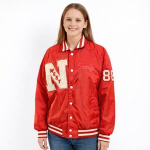 Vintage Red Satin Bomber Jacket Niles West Girl Swim Team Aristo Jac Size Large
